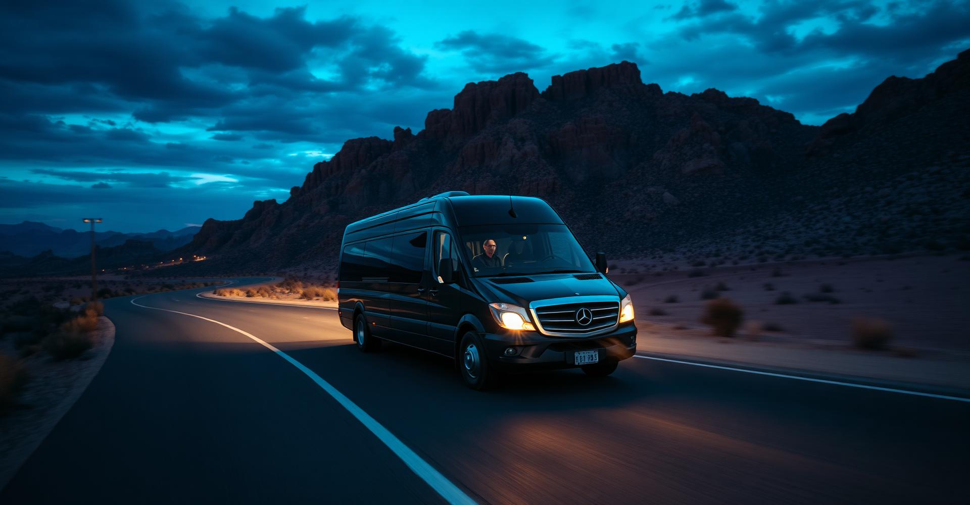 Premium van travelling a Mexican road at dusk